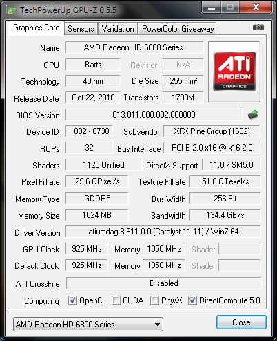 Im Gegensatz zu anderen 6870 Modellen hat XFX den Chip um 25 MHz übertaktet